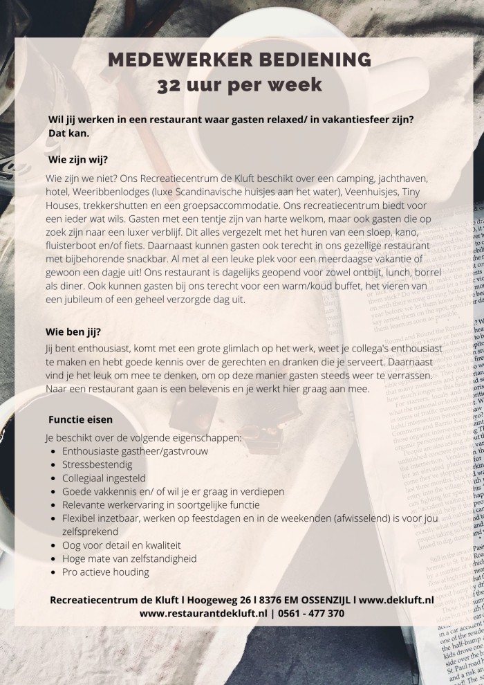 Vacature medewerker bediening (mv) 2022 blz. 1